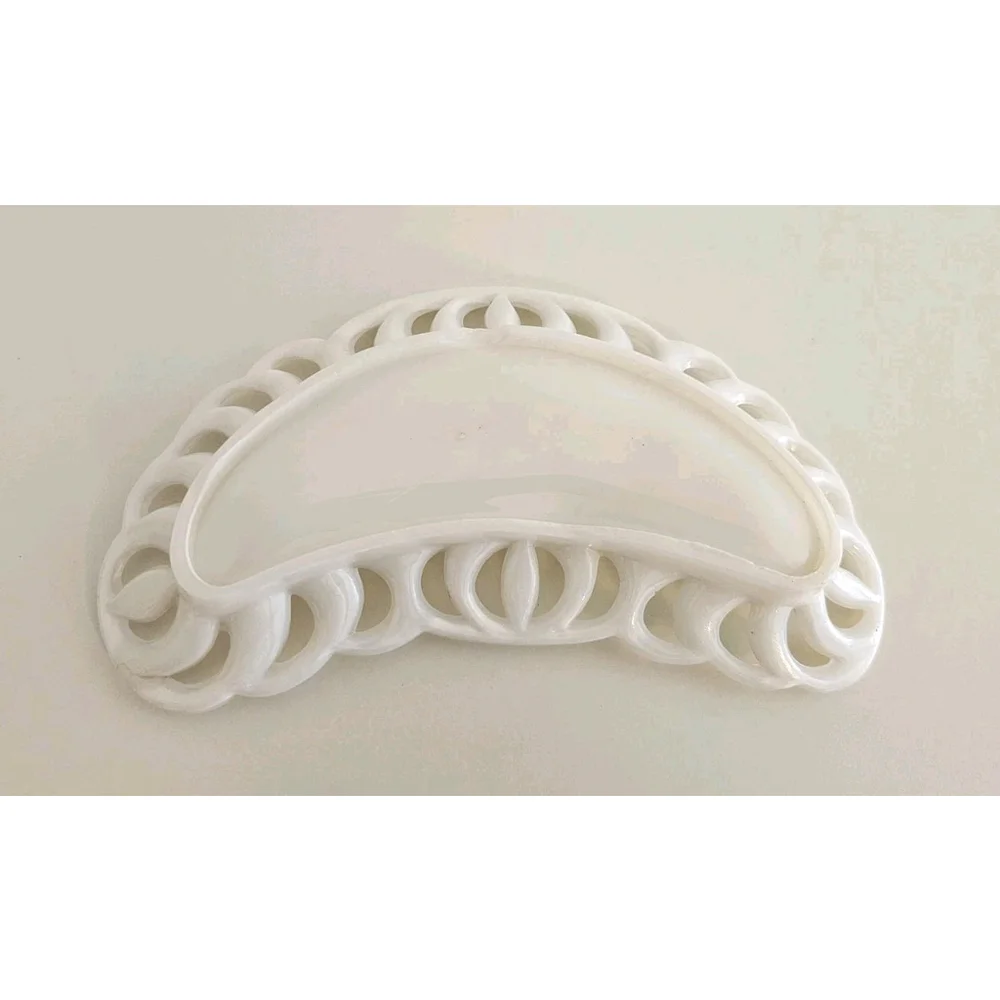 Vintage Custard Glass Openwork Oval Dish Pierced Trinket Relish Candy Dish